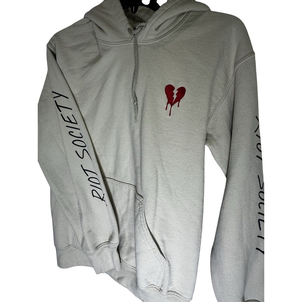 Riot Society Hoodie Men's‎ S Long Sleeve Pouch Pocket Graphic Print Tan Casual